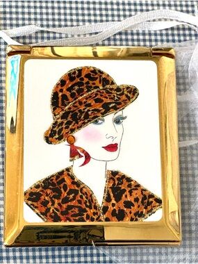 Leopard Print Lady Compact Mirror - Gold Trim